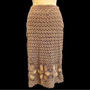VINTAGE earthy crochet flower form‎ fitting bodycon midi skirt elastic waist y2k